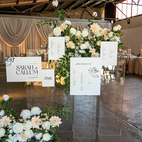wedding welcome display clear plinths