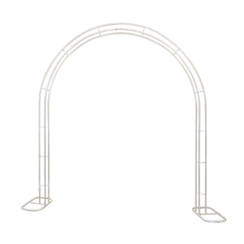 white wire u shaped wedding arch on beach