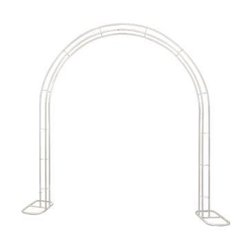 white wire u shaped wedding arch on beach 