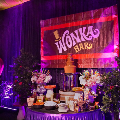 wonka themed purple crushed velvet