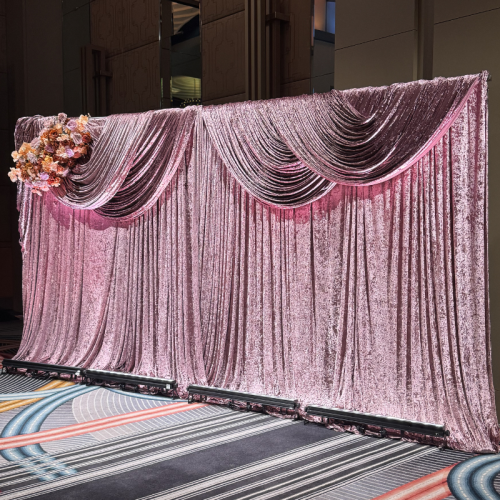 scalloped pink crushed velvet drape crown casino