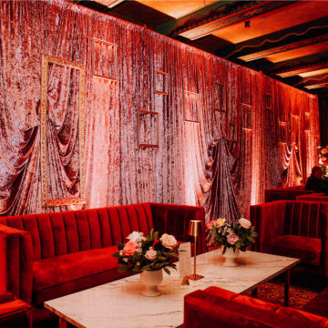 pinched crushed dusty pink velvet drape