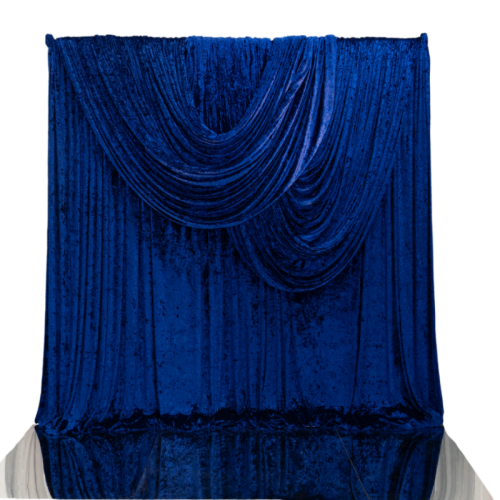 royal blue crushed velvet drape blue and gold themed party