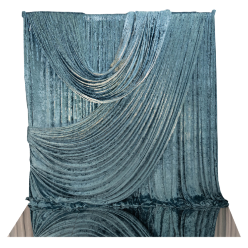 draped teal room velvet mirrored floor