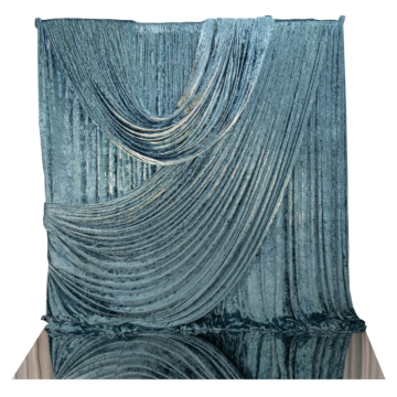 draped teal room velvet mirrored floor