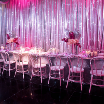 graffiti themed party with silver draped walls