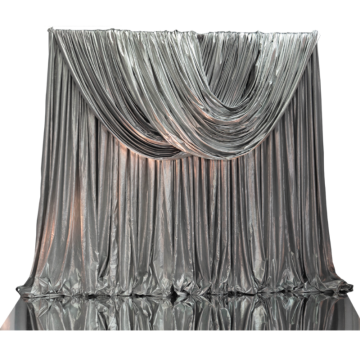pink and blue reflections off silver metallic drape