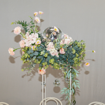 table setting native plants and disco ball
