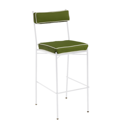 white high stool with green pillows