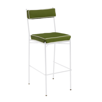 white high stool with green pillows