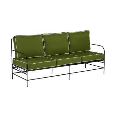 black sofa with olive green pillows