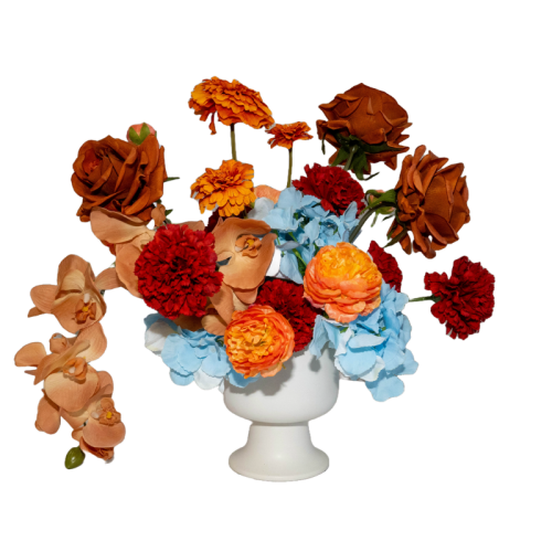 blue, gold flowers centrepiece