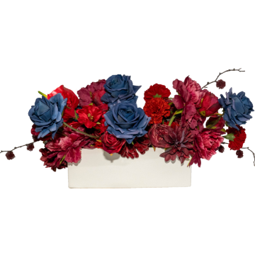 white potted red and blue centrepiece