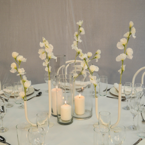 sweetpea florals in curved vases