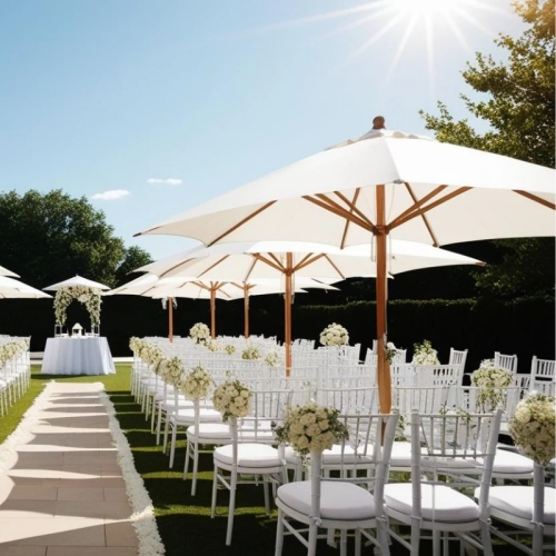 outdoor wedding with market umbrellas