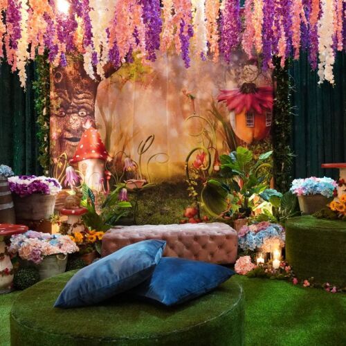 Enchanted garden backdrop with fairies