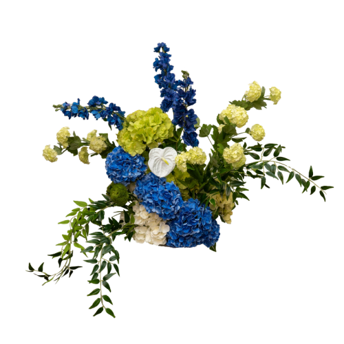 high blue and green floral arrangement 