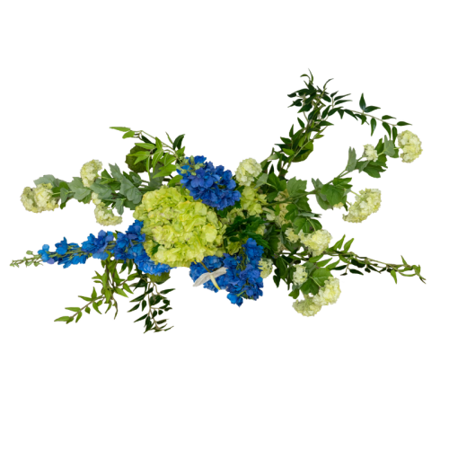 blue and green long table florals