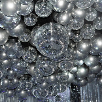 disco ball and silver balloon roof