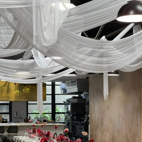 white draped roof 