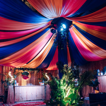 rainbow tented draped roof, arabian nights theme