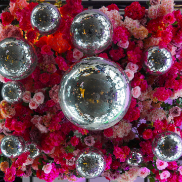 floral and disco ball roof 