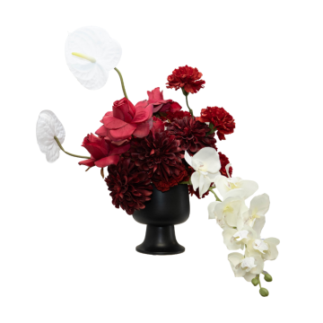 bar table deep red florals