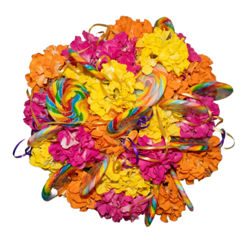 rainbow floral centrepiece