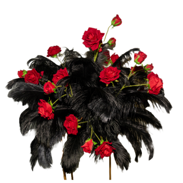 close up feathered rose centrepiece
