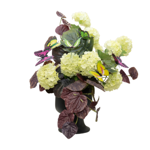 plum and white floral centrepiece