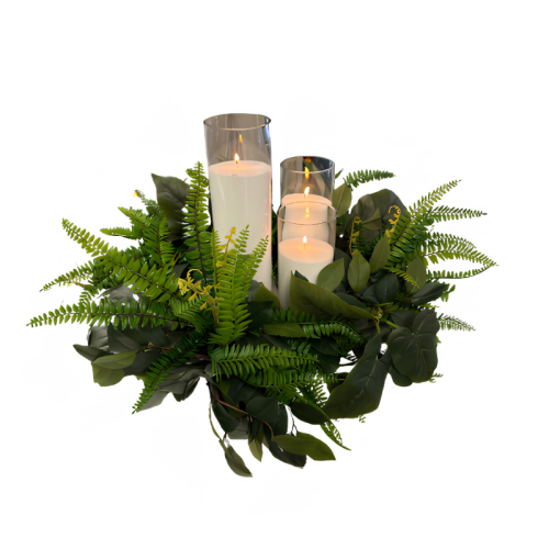 fern greenery with sand candles 