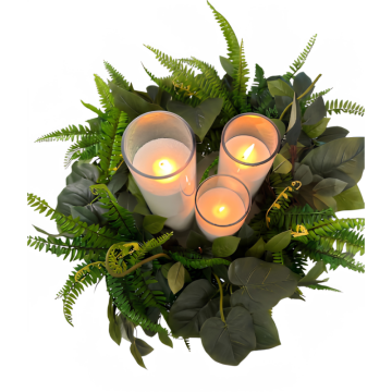 overhead candles and ferns centrepiece 