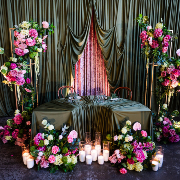 bridal table olive green drape