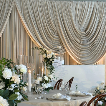 chiffon draped backdrop dining 