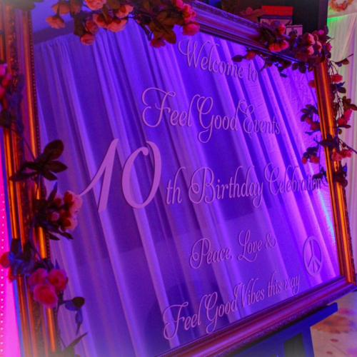 FGE entrance sign gold mirror