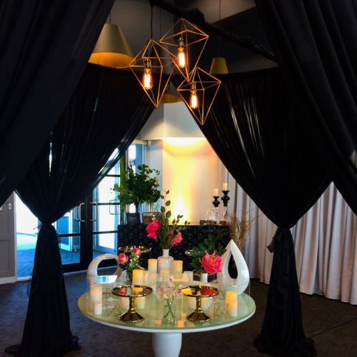 black chiffon drape canopy