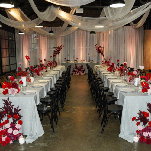 wedding reception draped walls and ceiling