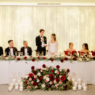 wedding speeches white chiffon with fairy lights